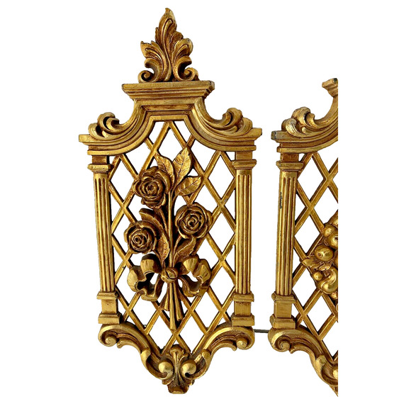 Vintage Gold Floral Wall Hanging Decor Hollywood Regency Spring Fall Retro - Picture 2 of 9